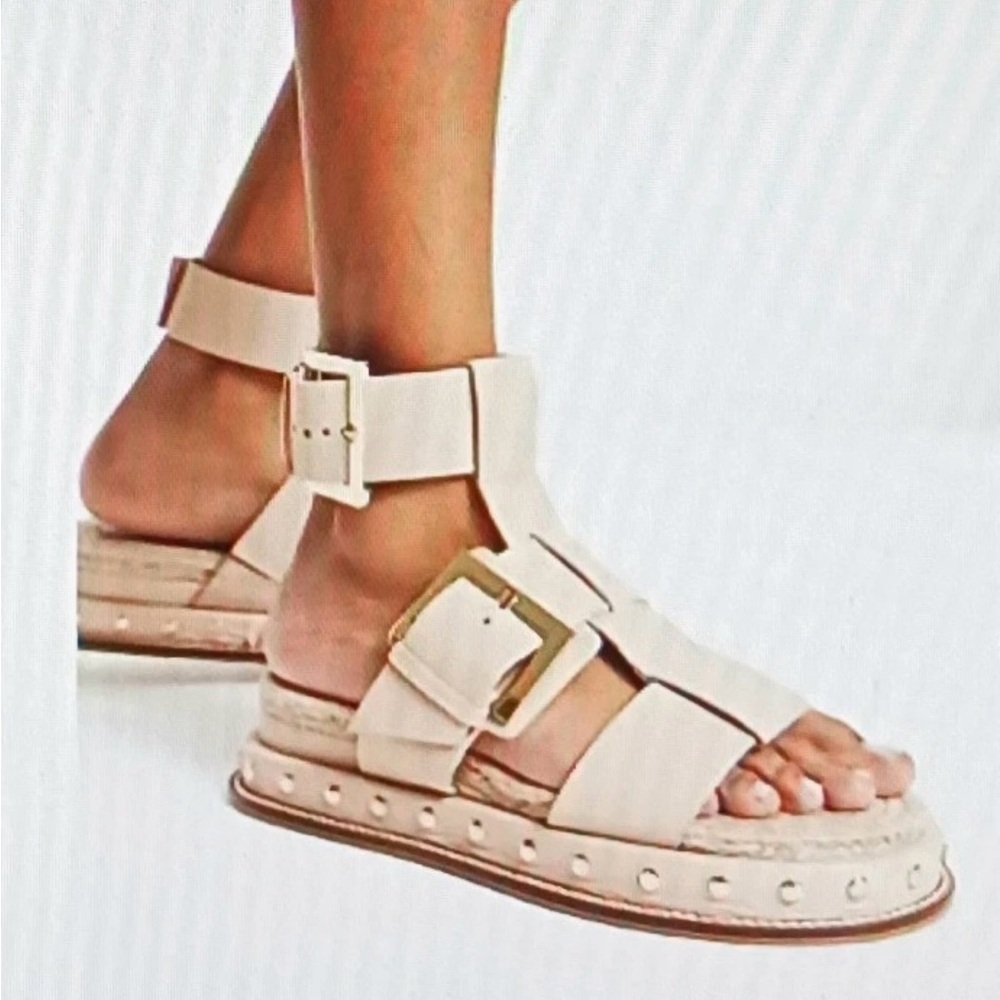 New ASOS Beige Leather Gladiator Platform Chunky Big Buckle Sandal Sz. 8